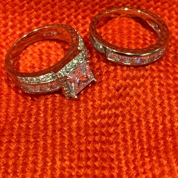 Sterling Silver Plated CZ Wedding Ring Set - Picture 9 of 9